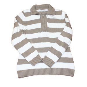 Ladies Liz Claiborne Petite Rugby Style Pullover Sweater  DrkTan/White  Size PM